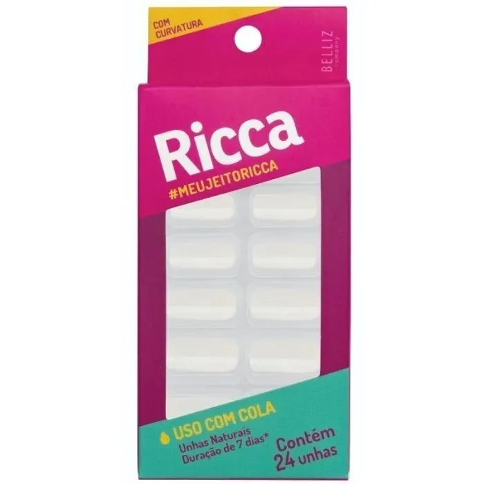 Unhas Postiças Ricca Com Curvatura, Natural, 24 Unidades