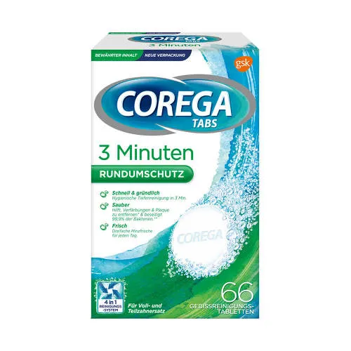 Guias de limpeza de dentadura corega 3 minutos 66 PCs