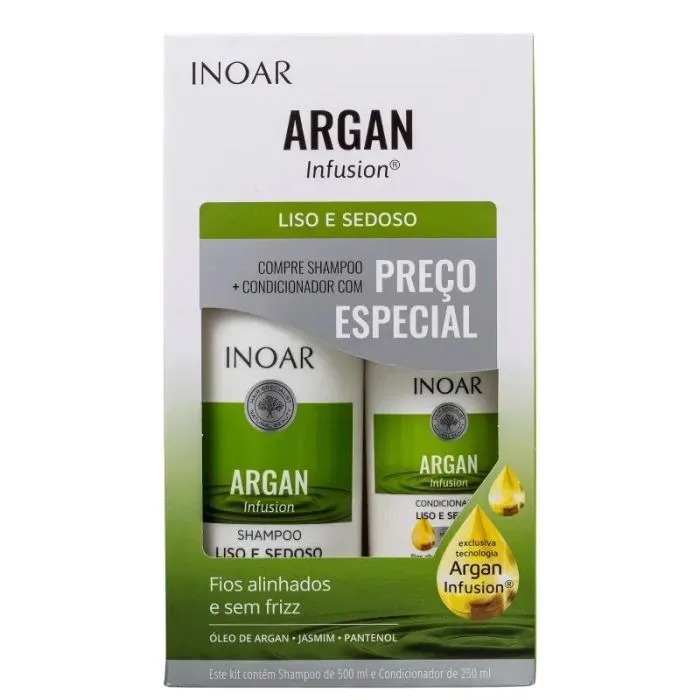 Kit Inoar Argan Infusion Liso E Sedoso Sh 500mL+Condicionador 250mL