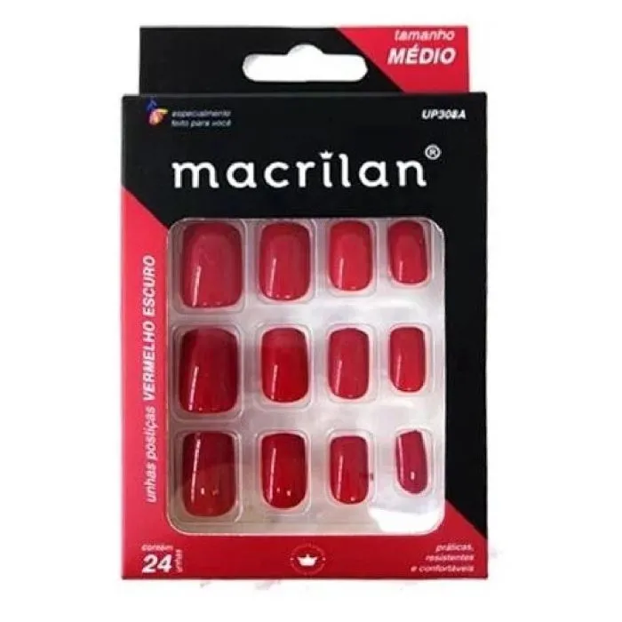 Unhas Postiças Macrilan Com 24 Un Vermelho Escuro