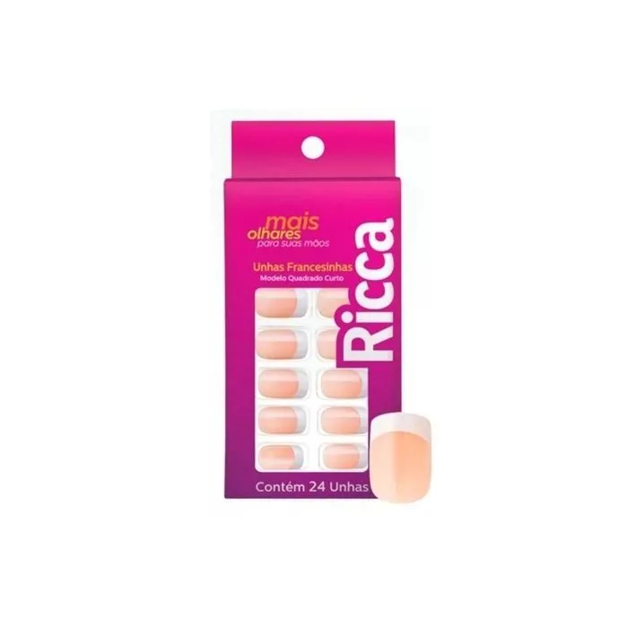 Unhas Autoadesiva Francesinha, Ricca, Rosa/Branco