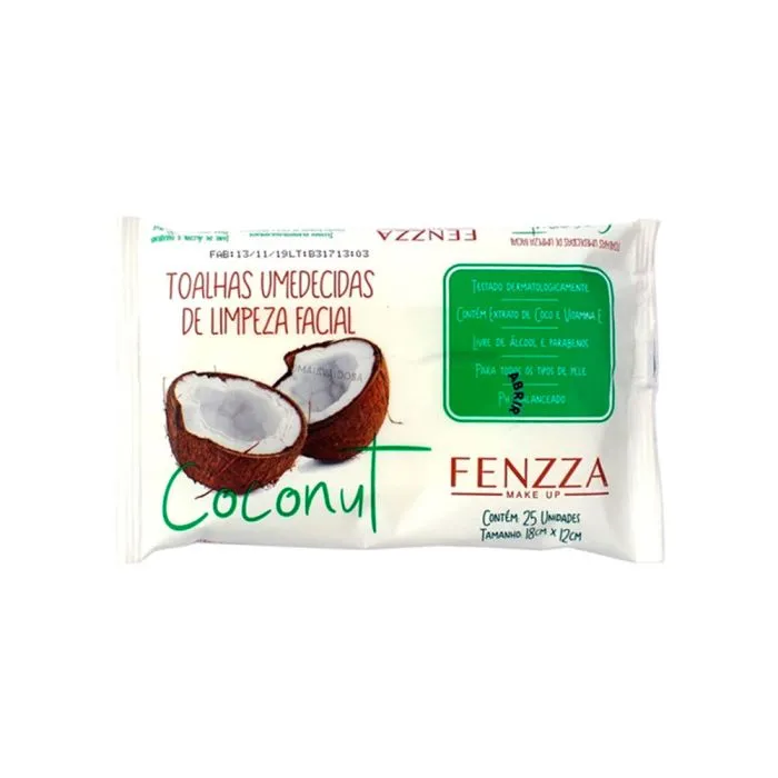 TOALHAS UMIDECIDAS DE LIMPEZA FACIAL FENZZA COCNUT 25 UN