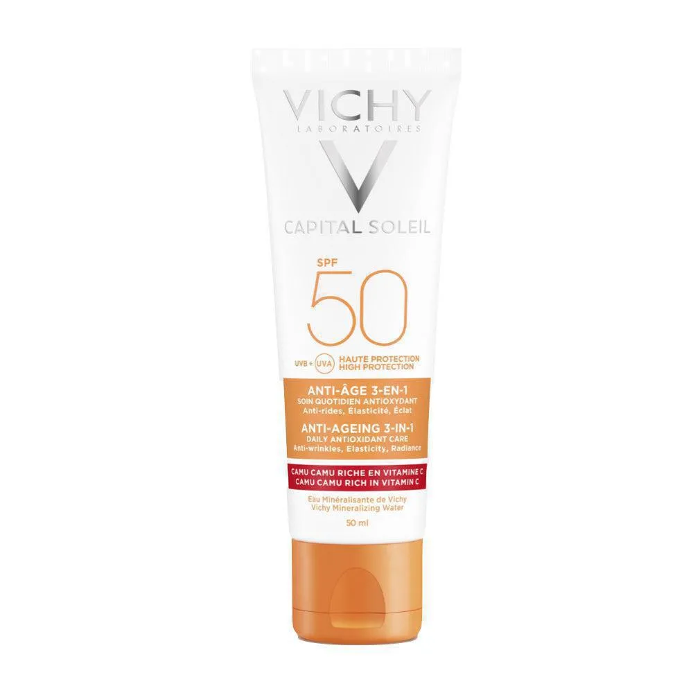 Vichy Capital Soleil 3 em 1 Anti-envelhecimento Cuidado antioxidante diário SPF 50+ 50 ml