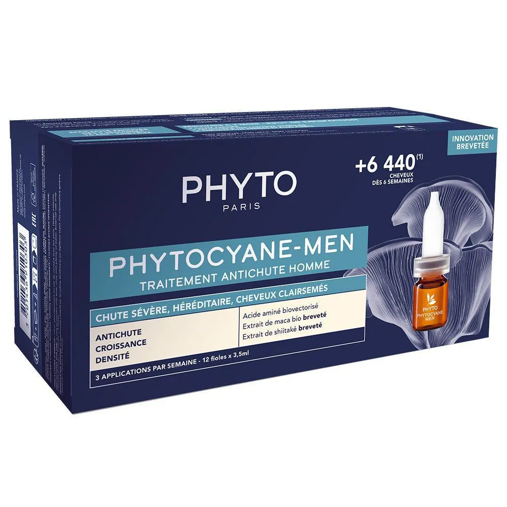 Phyto Phytocyano Anti-areia de cabelos fortes para homens 12 x 3,5 ml