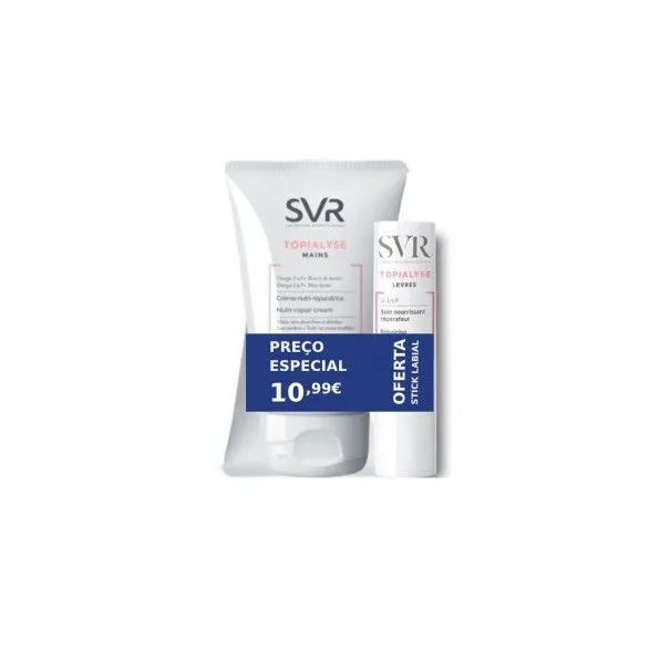 SVR Topialyse Creme de Mãos 2x50mL + Stick Labial 4g – Pack Hidratante
