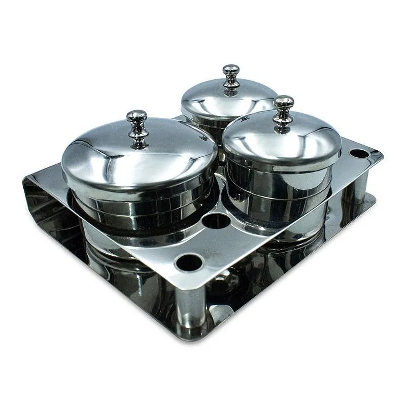 Kit 3 Potes Dappen Aço Inox Mistura Pó Henna Porta Algodão