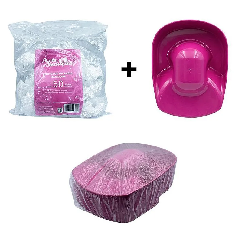 Kit 50 Protetores Descartáveis + Bacia para Mãos Manicure