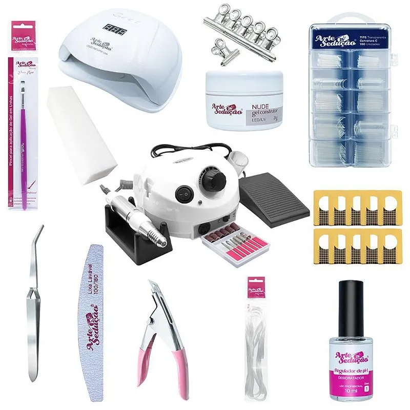 Kit Unhas Gel Lixadeira Nail Drill Porquinho + Cabine 120W
