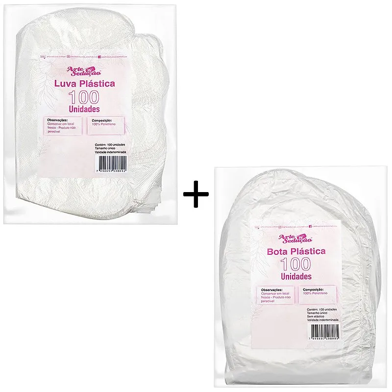 Kit Luva Plástica 100 Unidades + Bota Plástica 100 Unidades