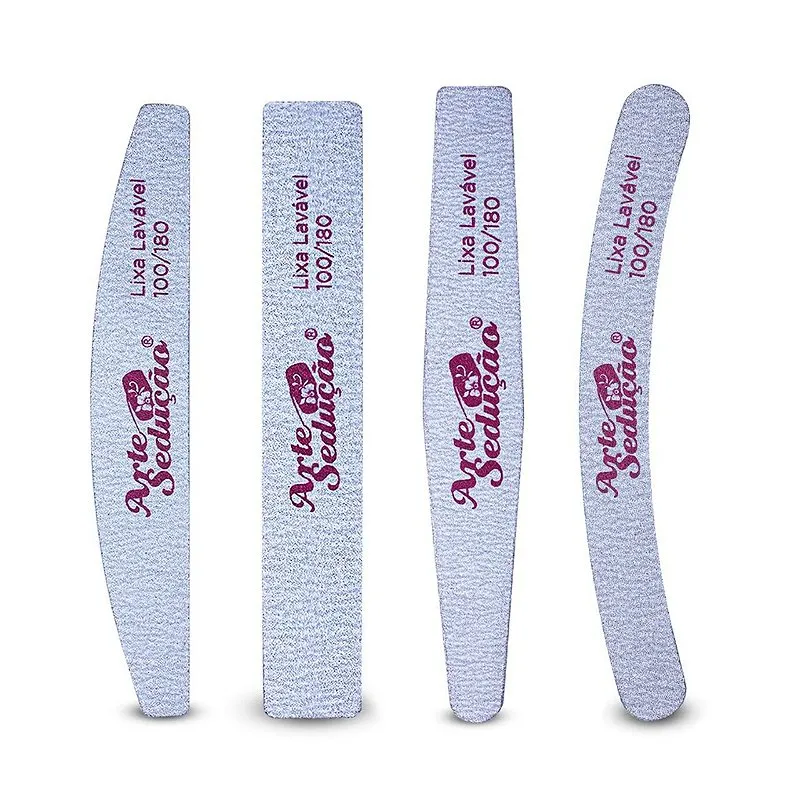 4 Lixas de Unha Banana Reta Caixão e Bumerangue Lavável 100/180, Arte Sedução