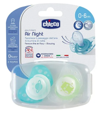 Chicco Chupeta Physio Air 0-6 meses Luminosa Azul x2