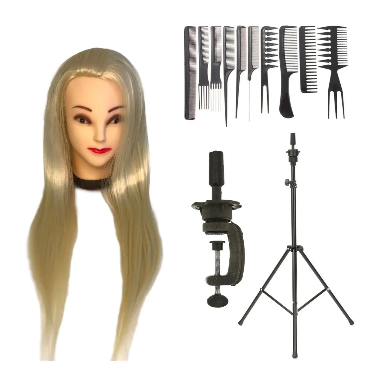 1 Cabeça De Boneca Sintética 55cm + Suporte + Tripé