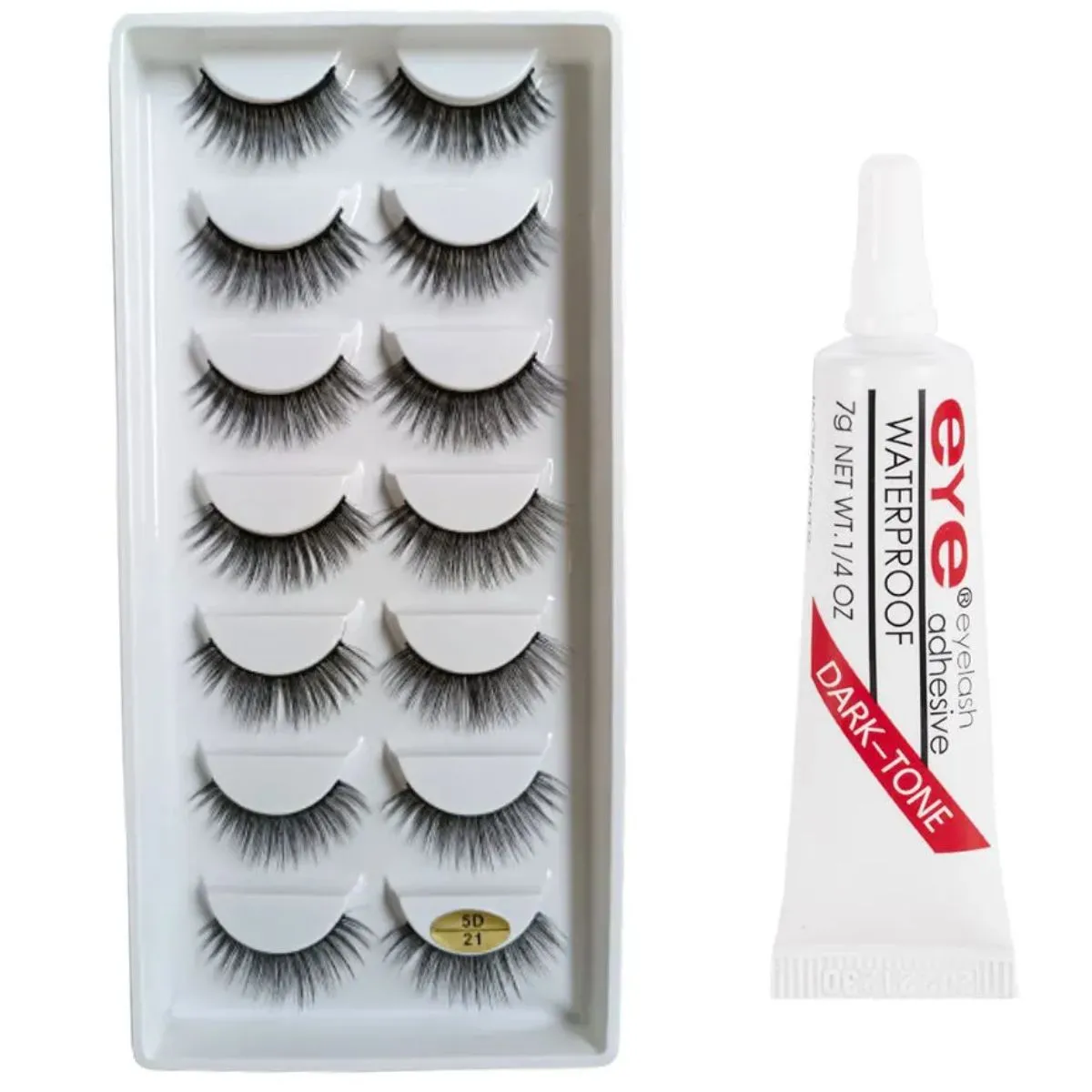 1 Cartela com 7 Pares de Cílios Postiços + Cola de cílios