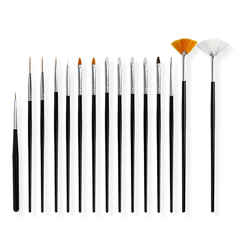 Kit 15 Pincéis Preto Alongamento Unha Gel Profissional Manicure Designer Decoração Nail Art