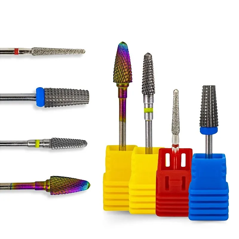 Kit 4 Brocas Tungstênio Umbrella M, Bullet ST Colorful, Umbrella XF Medium, Flame F-720 Alongamento Unhas Gel Fibra Manutenção Lixadeira Motor Manicure