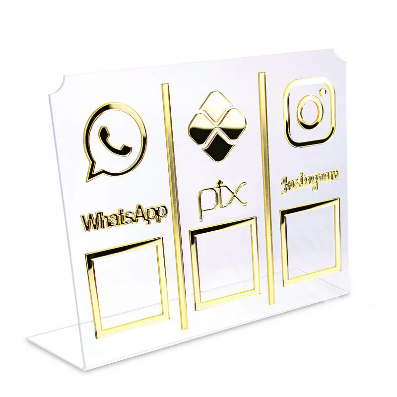 Display Placa 3 em 1 Whatsapp Pix Insta Qr Code Transparente
