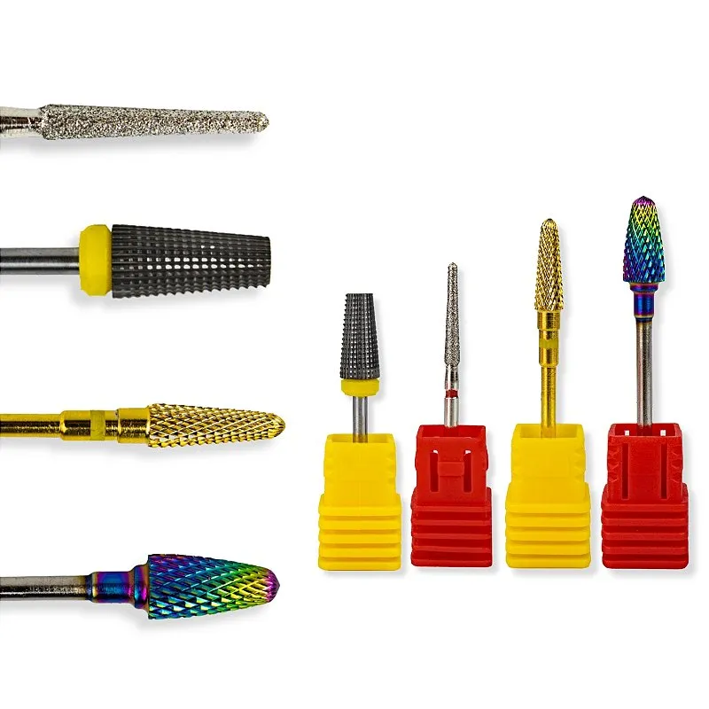 Kit 4 Brocas Tungstênio Umbrella XF, Bullet F-Colorful, Umbrella XF-Medium, Flame F-720 Lixadeira Motor Polidor Manicure Alongamento Unhas de Gel Fibra Manutenção