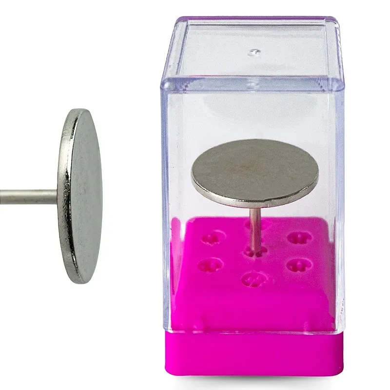 Broca Lisa Disco Acabamento 2,3CM + Porta Brocas Acrílico Transparente Manicure Unha Gel Fibra Polimento