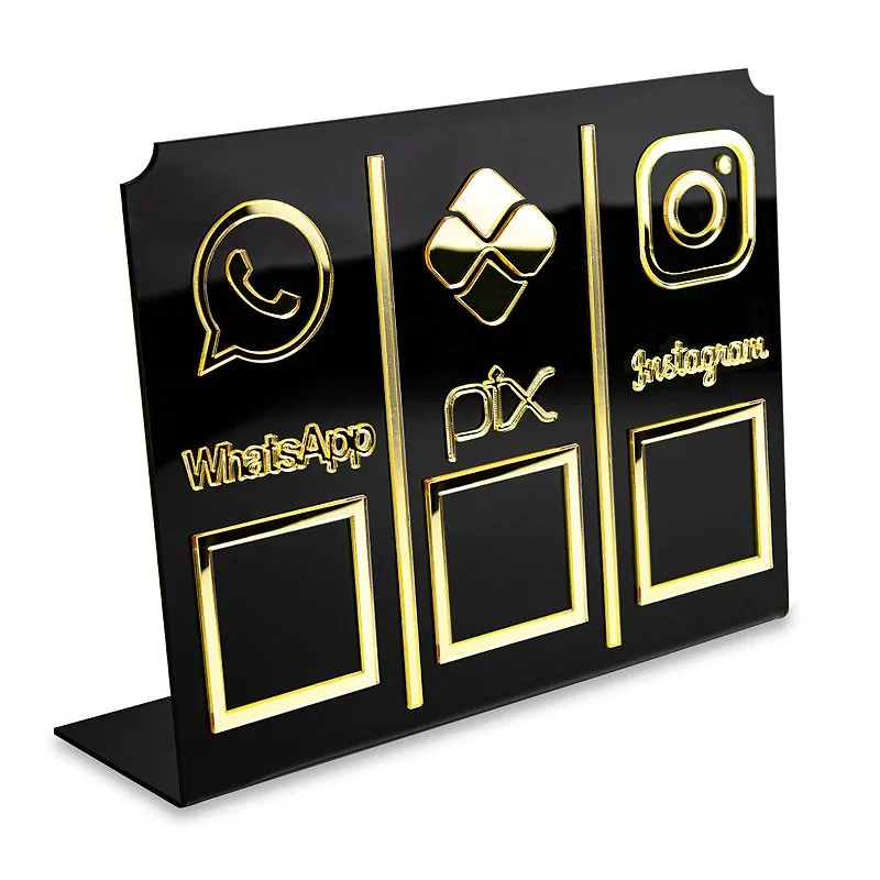Display Placa 3 em 1 WhatsApp Pix Instagram Qr Code Preto