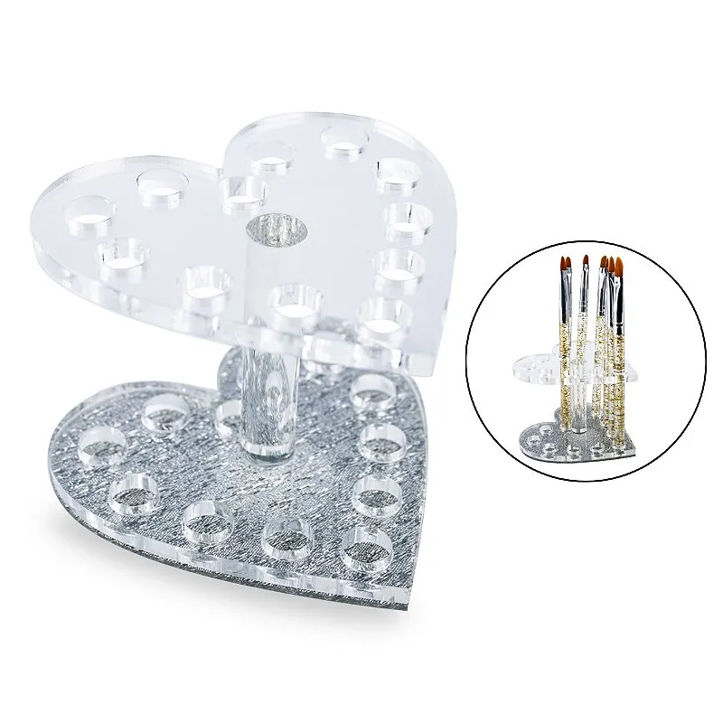 Porta Pincel Acrílico Transparente com Brilho 12 Lugares Formato Coração Organização