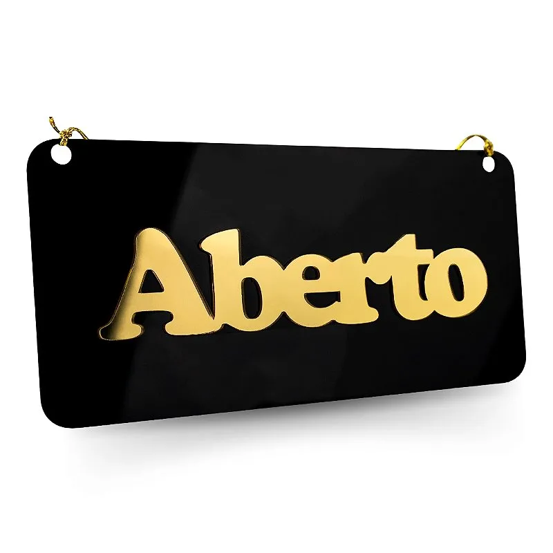 Placa Acrílica Frente Verso Aberto Fechado Ventosa Preto