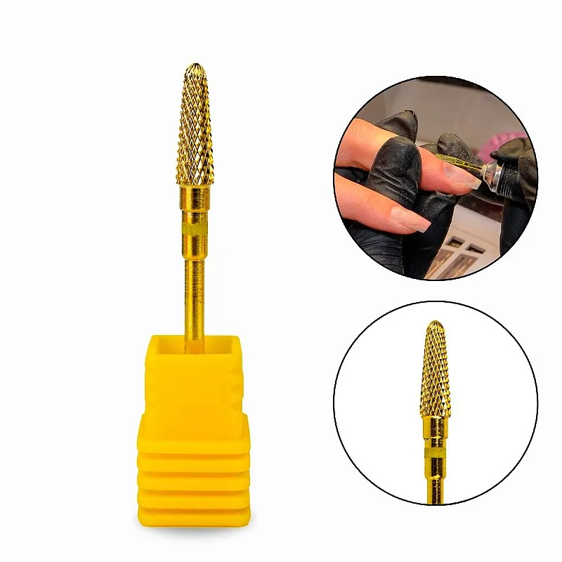 Broca Para Lixadeira Tungstênio Dourada Umbrella XF Gold Média ST Unha Gel Fibra Alongamento Profissional Manicure Design