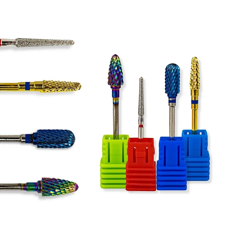 Kit 4 Brocas Umbrella M Gold + Bullet ST-Colorful + Large Barrel Ball M-Blue + Flame F-720, Lixadeira Motor Unhas Alongamento Gel Fibra Manutenção Acabamento Precisão Manicure Profissional