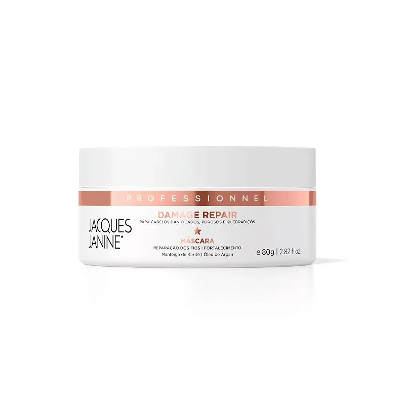 Máscara Damage Repair Hidratação Reparação dos Fios Danificados Pontas Duplas Tratamento Antifrizz Cabelos Definidos 80g Jacques Janine