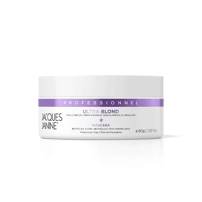 Máscara Matizadora Ultra Blond Hidratação Profunda Neutralizador Cabelos Loiros Iluminados Natural Tratamento Anti Ressecamento 80g Jacques Janine