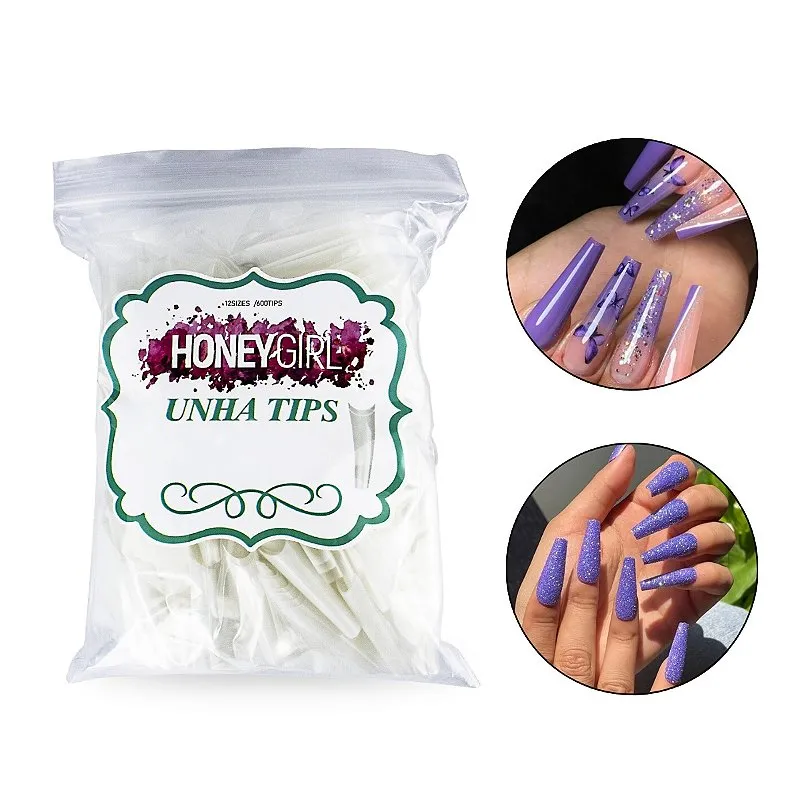 600 Tips Unha Postiça Curvatura C Natural Leitosa Honey Girl