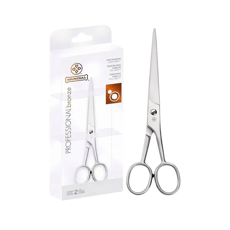Tesoura Corte Cabelo Fio Laser Bronze Mundial BC 344 Profissional 7 Polegadas Mundial
