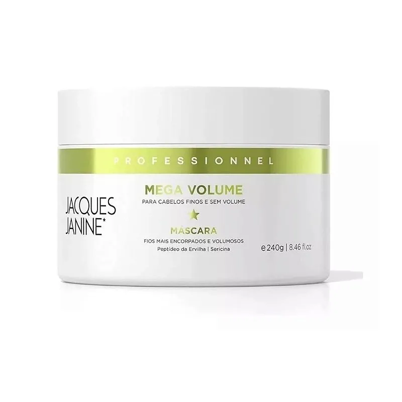 Máscara Mega Volume Hidratação Cabelos Finos Reconstrução Fios Danificados Fracos Tratamento Antifrizz Brilho Intenso 240g Jacques Janine