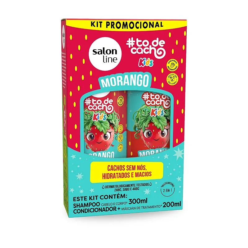 Shampoo 300ml + Condicionador 200ml Kids Morango, Salon Line
