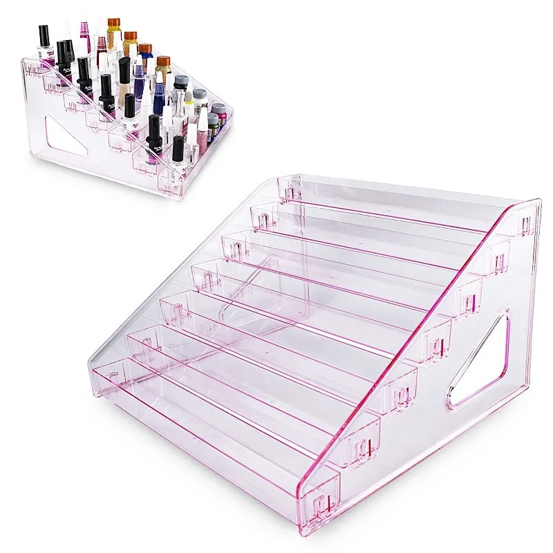 Expositor Suporte Esmaltes Acrílico 7 Degraus Rosa Para 80un