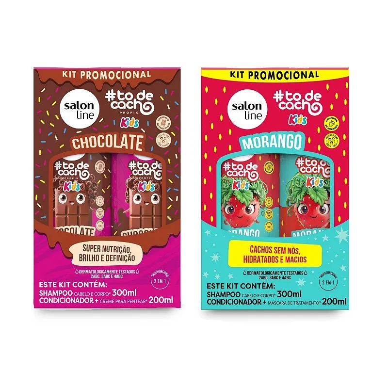 2 Kits Shampoo Condicionador Chocolate + Morango, Salon Line