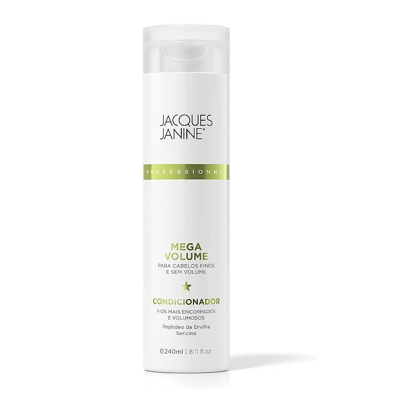 Condicionador Mega Volume Hidratação Cabelos Finos Ação Antifrizz Tratamento Fios Secos Pontas Duplas Brilho Intenso 240ml Jacques Janine