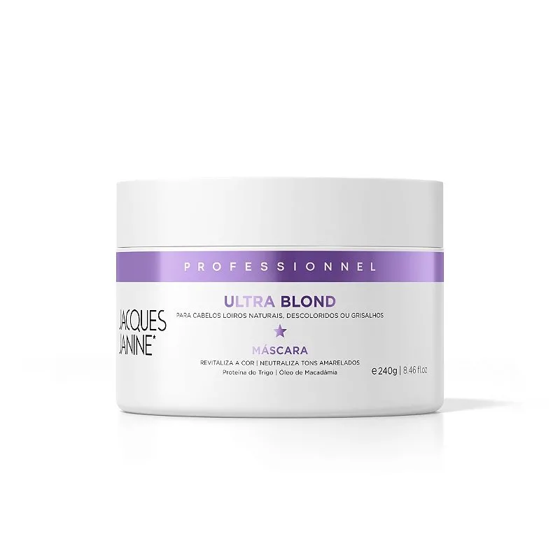Máscara Matizadora Ultra Blond Hidratação Cabelos Loiros Proteção Luminosidade Tratamento Neutraliza Tons Amarelos Brilho Natural 240g Jacques Janine