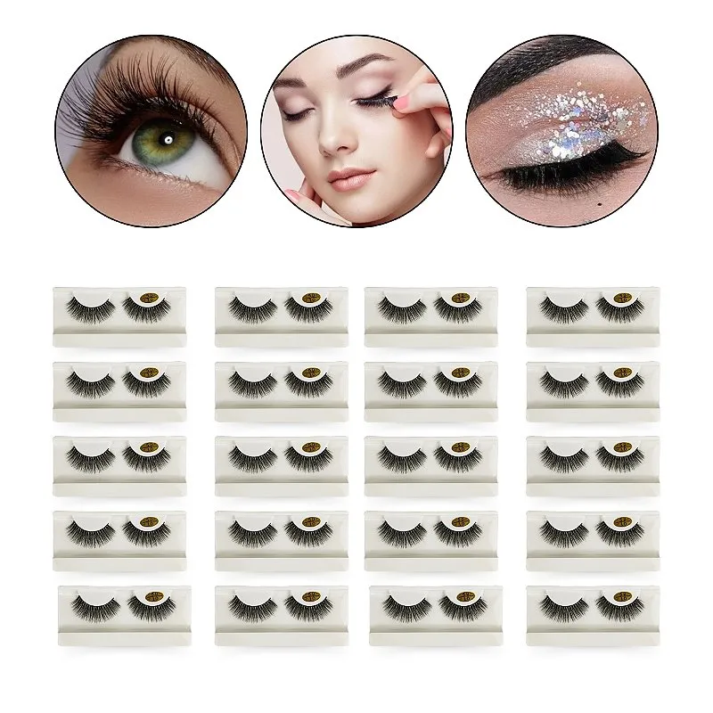 Kit 20 Pares Cílios Postiços Efeito 5D Curvados Longo Volumoso 14mm Acabamento Natural Maquiagem Profissional