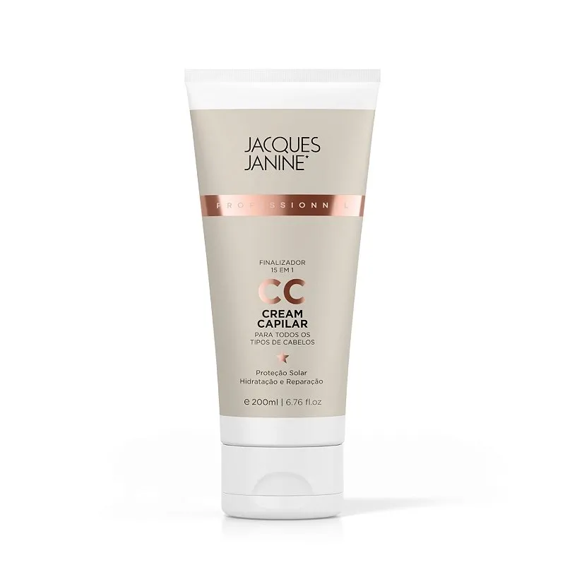 CC Cream Finalizador Leave-In 15 em 1 Proteção Térmica Hidratação Antifrizz Acabamento Ultra Brilho Reparação de Pontas Duplas 200ml Jacques Janine