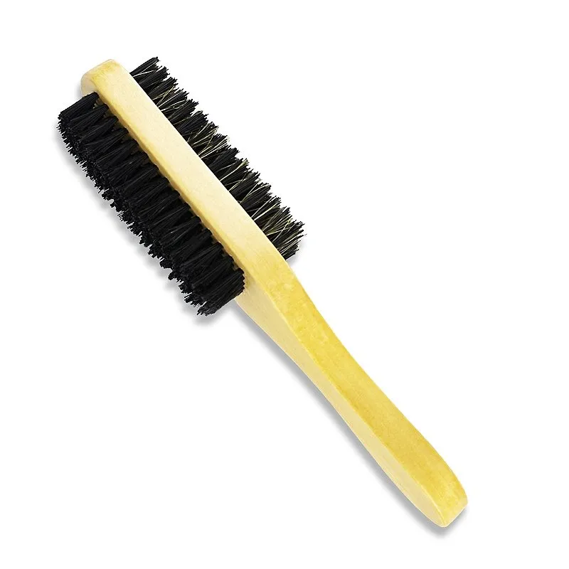 Escova Barbeiro Dois Lados Cabo Madeira Cabelo Barba Bigode