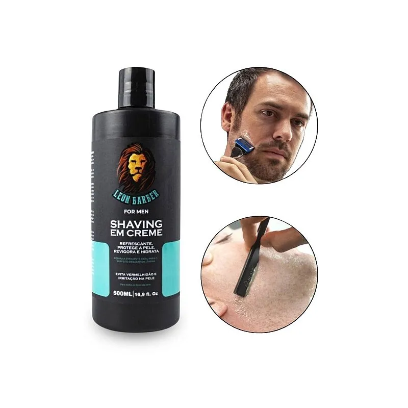 Shaving Cream Transparente Creme Para Barbear Refrescante Calmante Fácil Aplicação Barba Pezinho Cabelo 500ml, Leon Barber