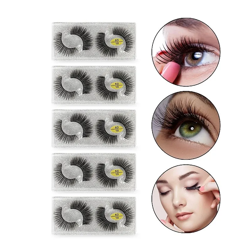 Kit 10 Pares Cílios Postiços Efeito 5D Acabamento Natural Curvatura Suave 10mm Olhar Marcante Maquiagem Profissional