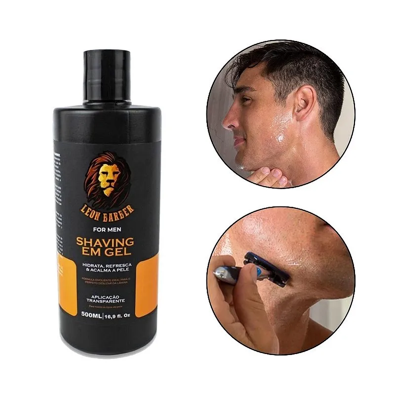 Shaving Gel Barbear Refrescante Aplicação Fragrância Suave Transparente Hidratante Calmante 500ml, Leon Barber