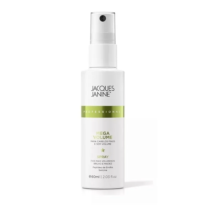 Spray Finalizador Capilar Mega Volume Instantâneo Fixação Leve Penteado Estilizado Controle do Frizz Cabelos Brilho Prolongado 60ml, Jacques Janine