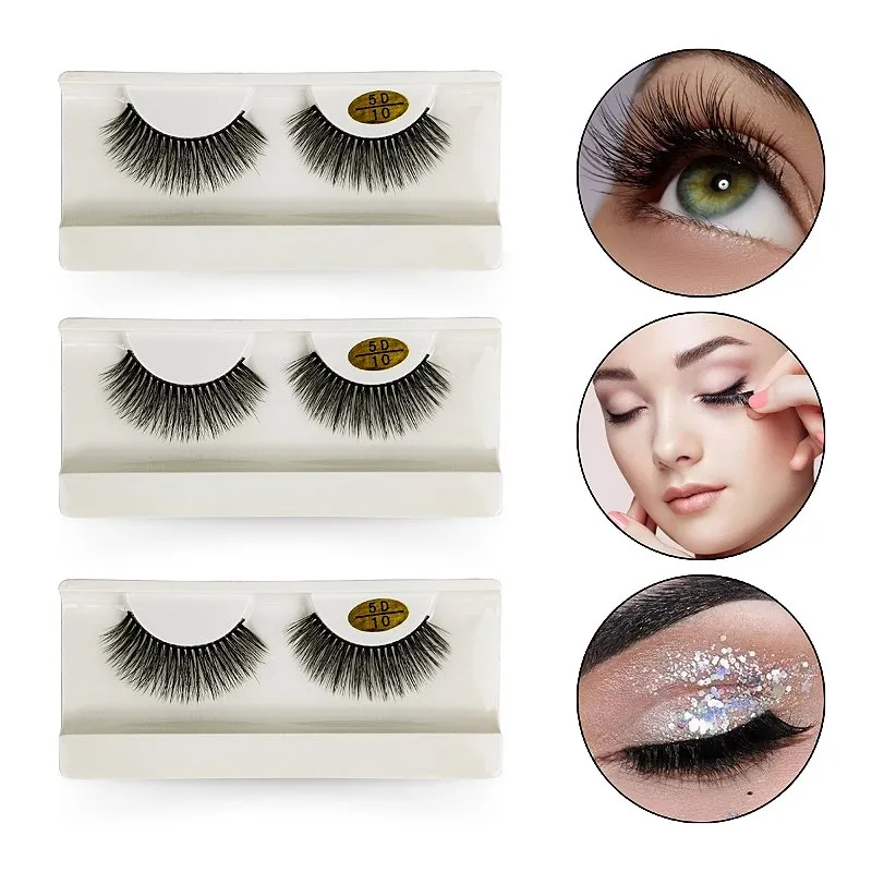 Kit 3 Pares Cílios Postiços Efeito Lifting 5D Volumoso Definição 10mm Olhos Maquiagem