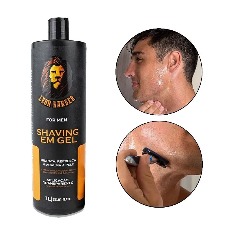 Shaving Gel Barbear Refrescante Aplicação Proteção Pele Calmante Transparente Fragrância Suave 1L, Leon Barber
