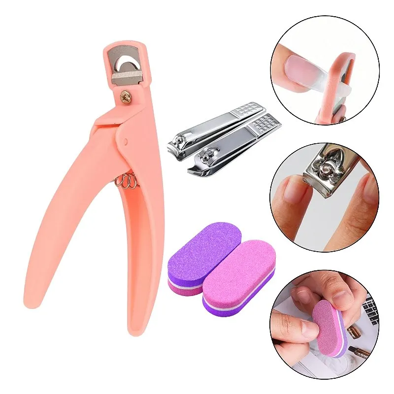 Kit 2 Mini Lixas Dois Lados Gramatura 100/180 + 2 Cortadores de Unha + 1 Cortador Guilhotina Tips Postiça