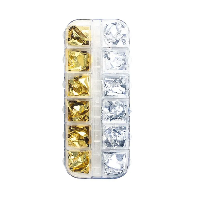 12 Folhas Ouro Encapsulamento Decoração Unha Prata e Dourado