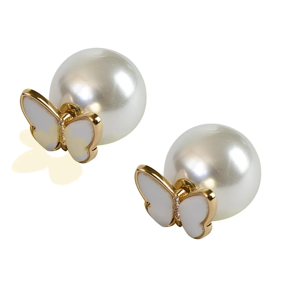 0802-1 | Brinco de borboleta com pérola | Importado