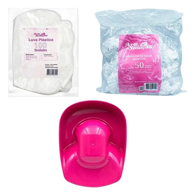 Tigela Para Mãos + 100 Luva Plastica + 50 Protetor Manicure